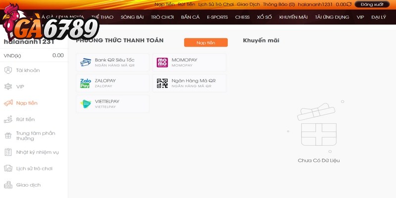 Nạp tiền GA6789 - Thao tác nhanh, đơn giản cho người chơi 1 Khi nạp tiền GA6789 anh em cần đáp ứng đúng số tiền nạp tối thiểu