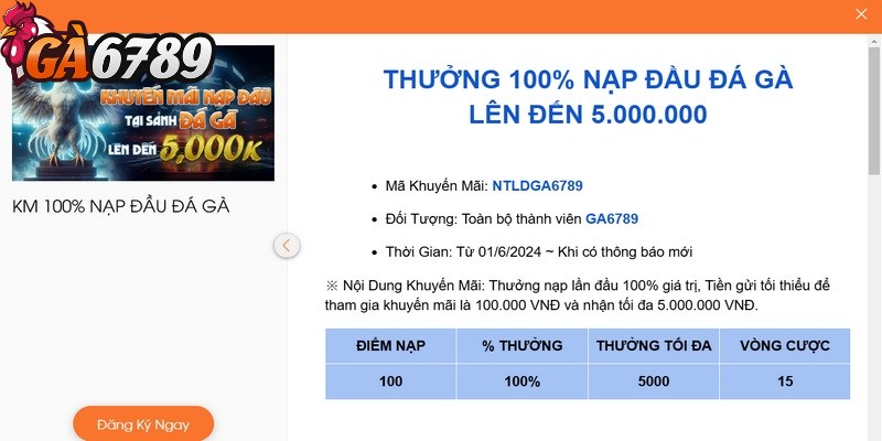 Thưởng nạp lại GA6789 - Khuyến mãi không thể bỏ lỡ 1 Nạp lần đầu hoàn 100% là sự kiện khuyến mãi đặc biệt nhất